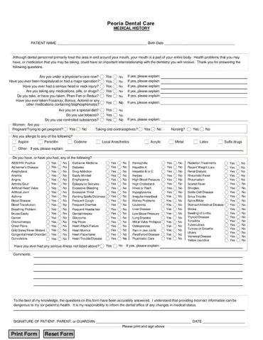 Medical history form preview