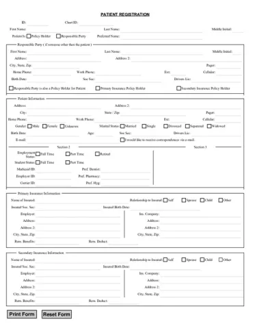 Patient registration form preview